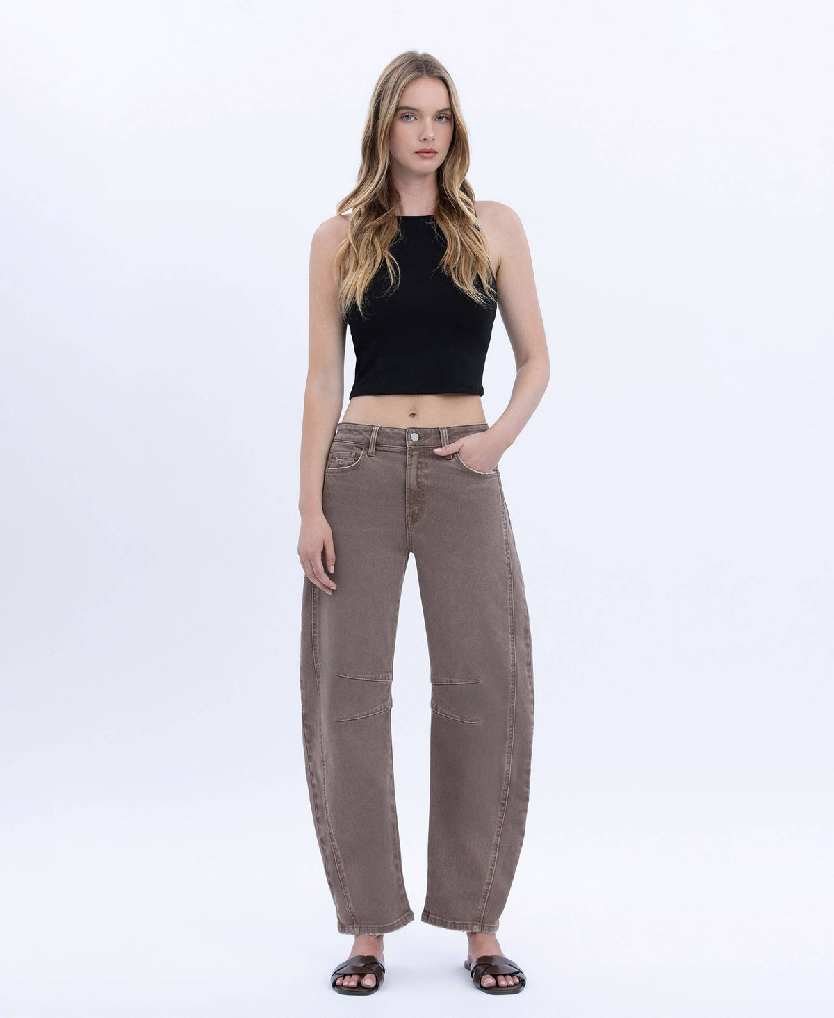 HIGH RISE CROP BARREL JEANS F6225STN: STONE