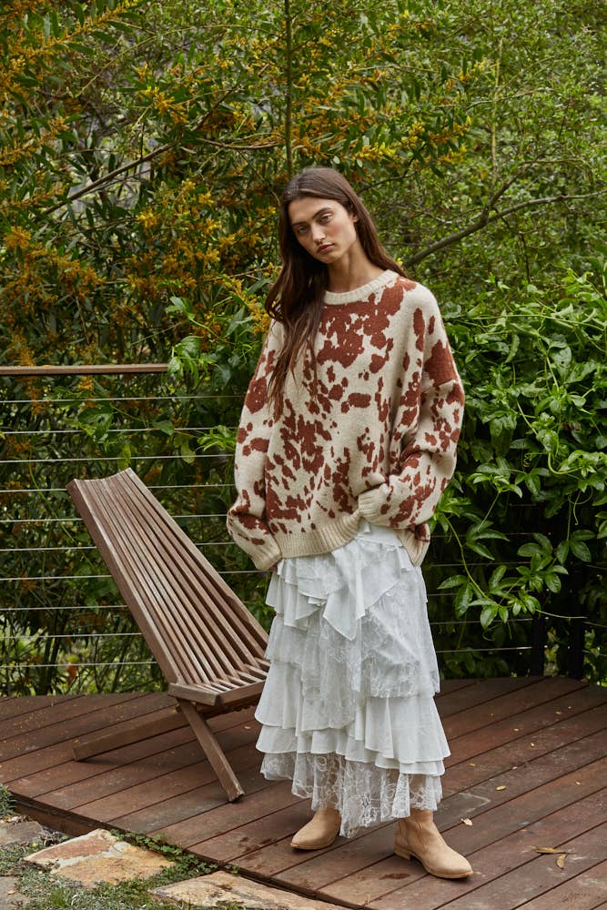 Animal Pattern Detail Sweater: Natural Camel