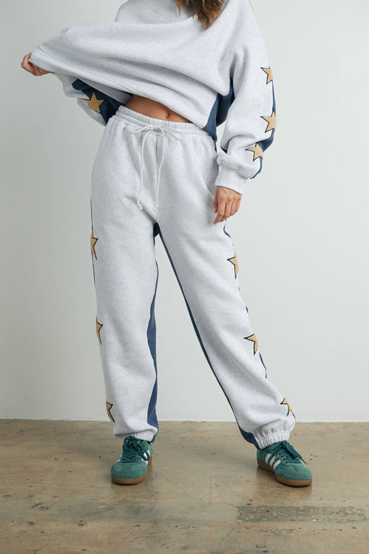 Color Block Sweatpants with Star Detail - BMP7570: BLACK / GREY /