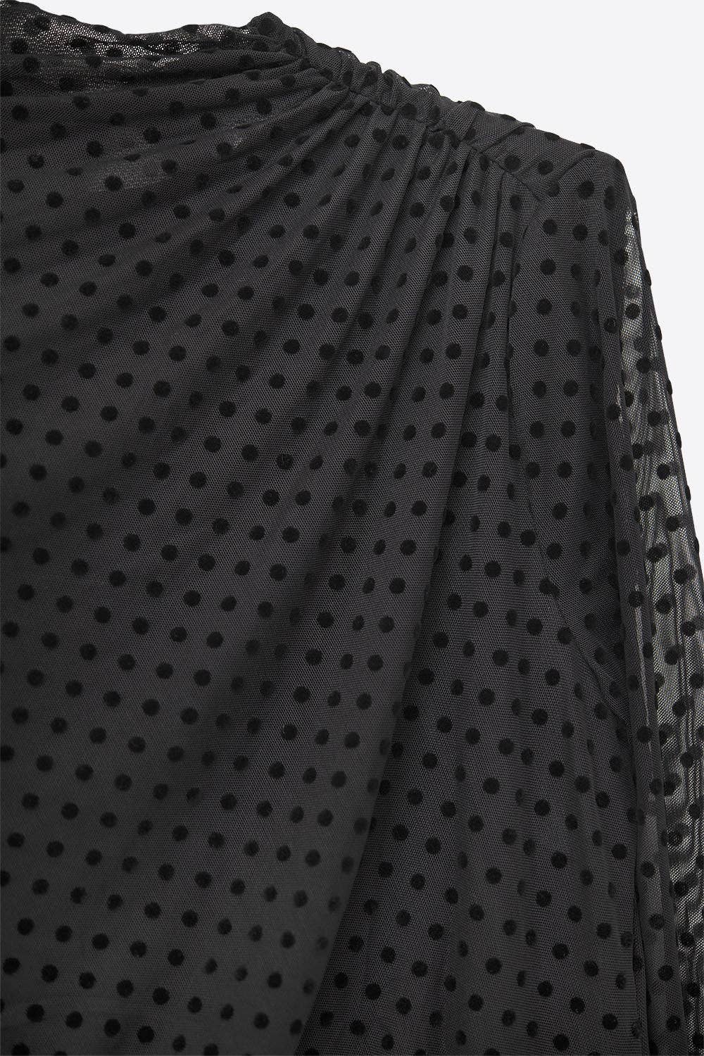 Chic Black Sheer Polka Dot Midi Dress