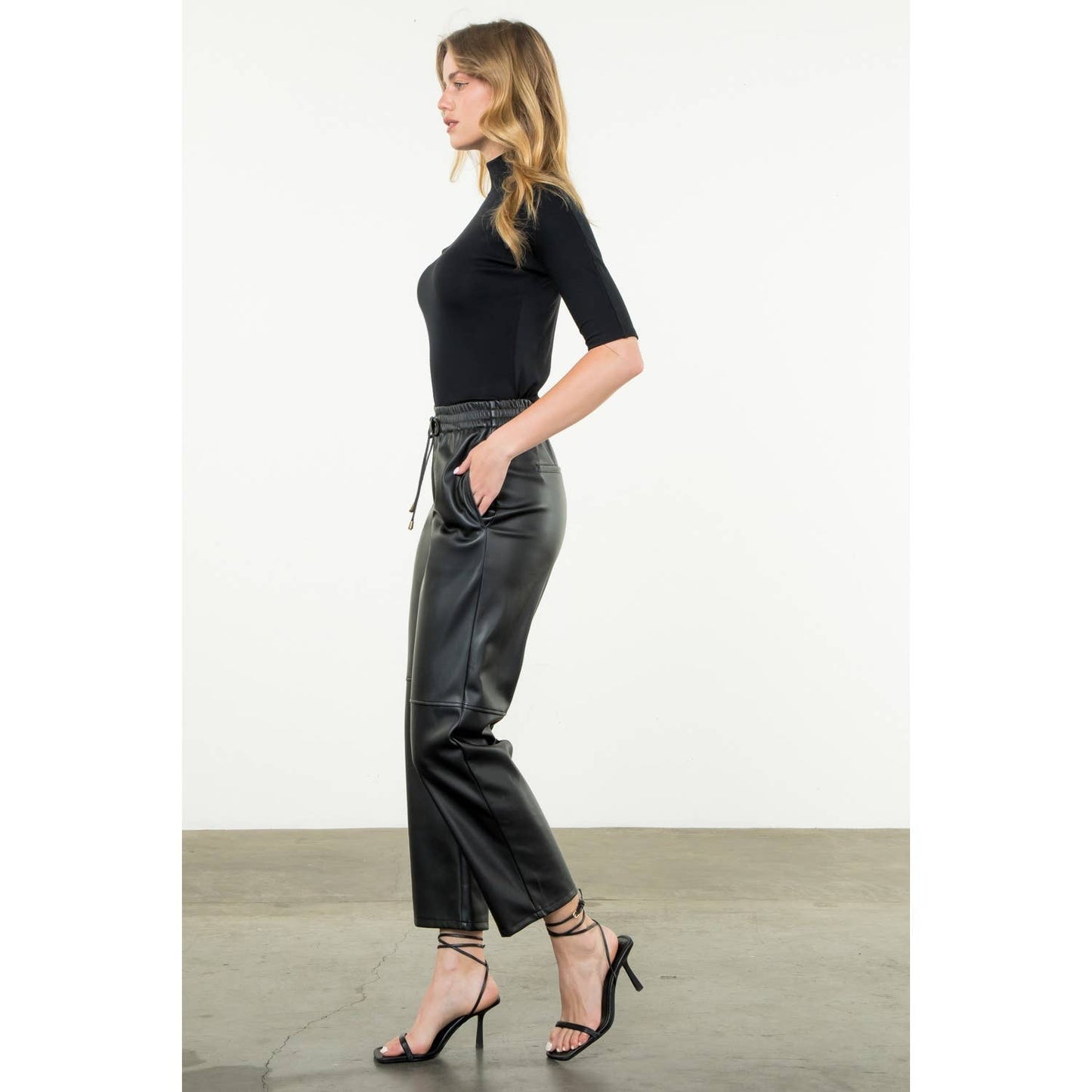 Leather Jogger Pants: BLACK / S