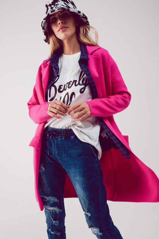 Oversized collar maxi cardigan in fuchsia: Fuchsia / One Size