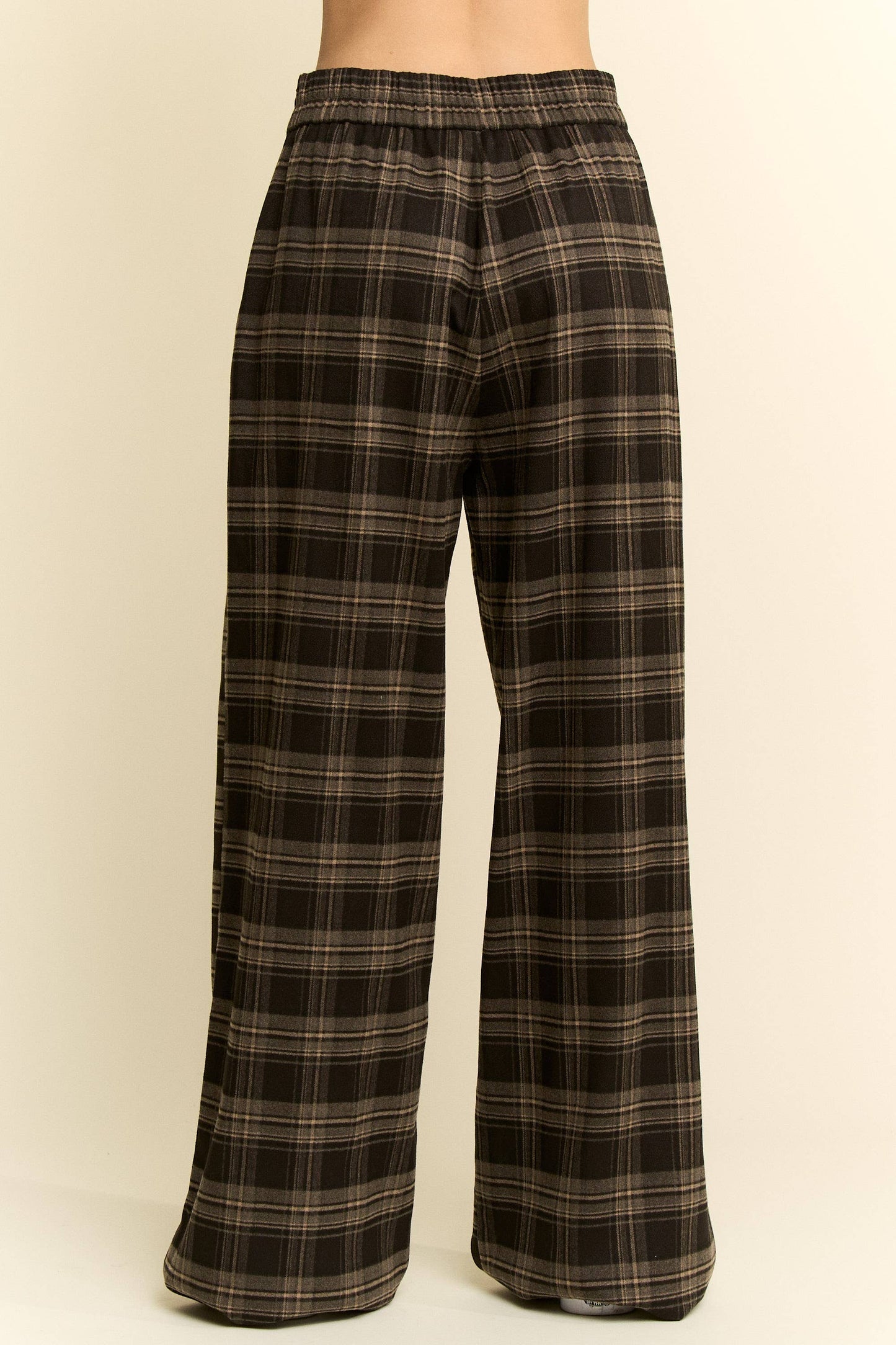 PLAID WIDE LEG SOFT DRESS PANTS: OLIVE/MOCHA