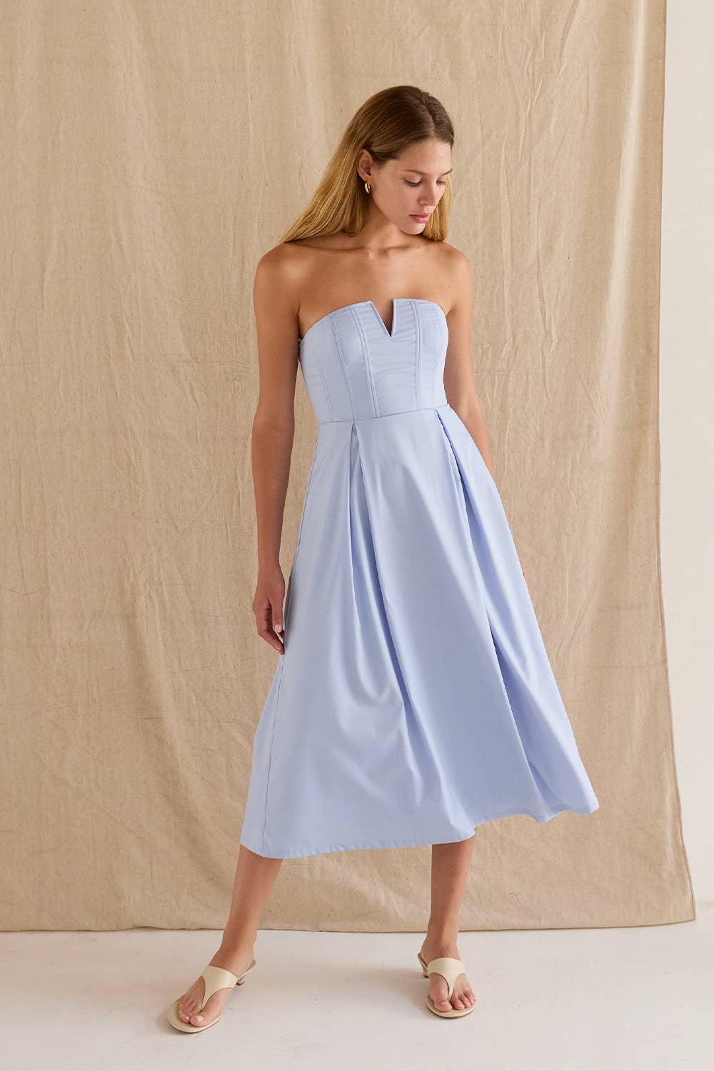 Zae V-Wire Modal Blend Midi Dress: LT. BLUE