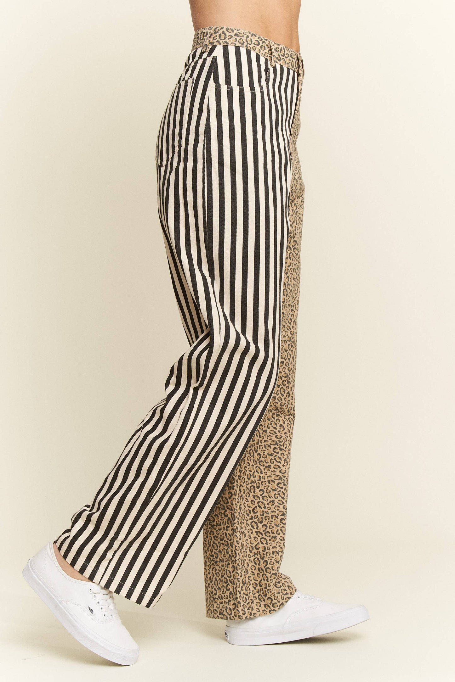 MIX & MATCH LEOPARD-STRIPE PANTS: Brown