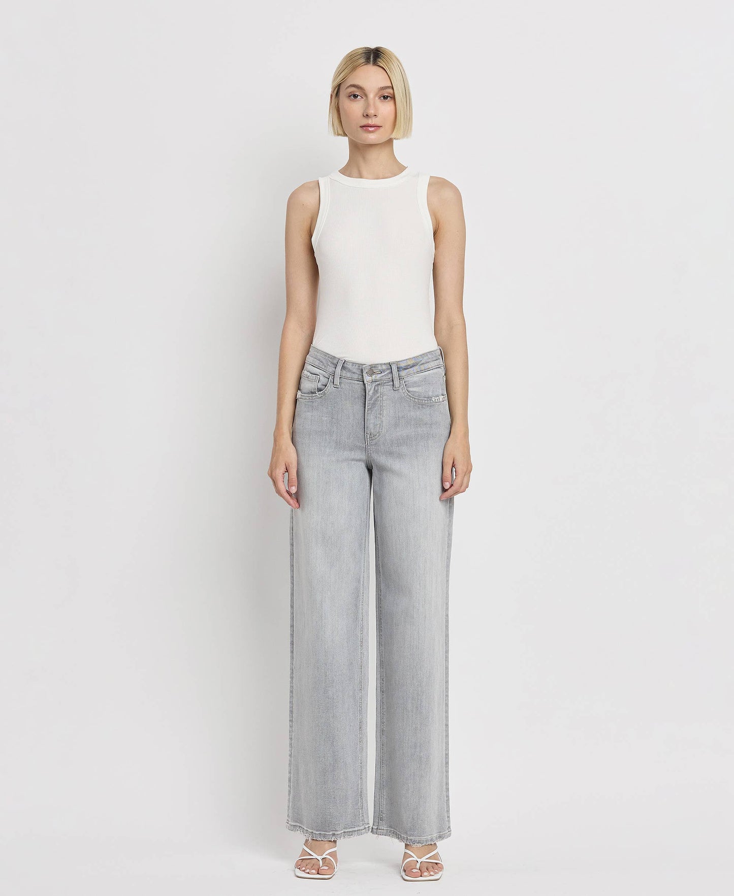 Flying Monkey High Rise Light Grey Wide Leg Jeans F5651