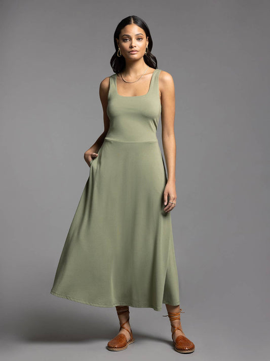 Square Neck Maxi Dress - TORI DRESS: MUTED SAGE