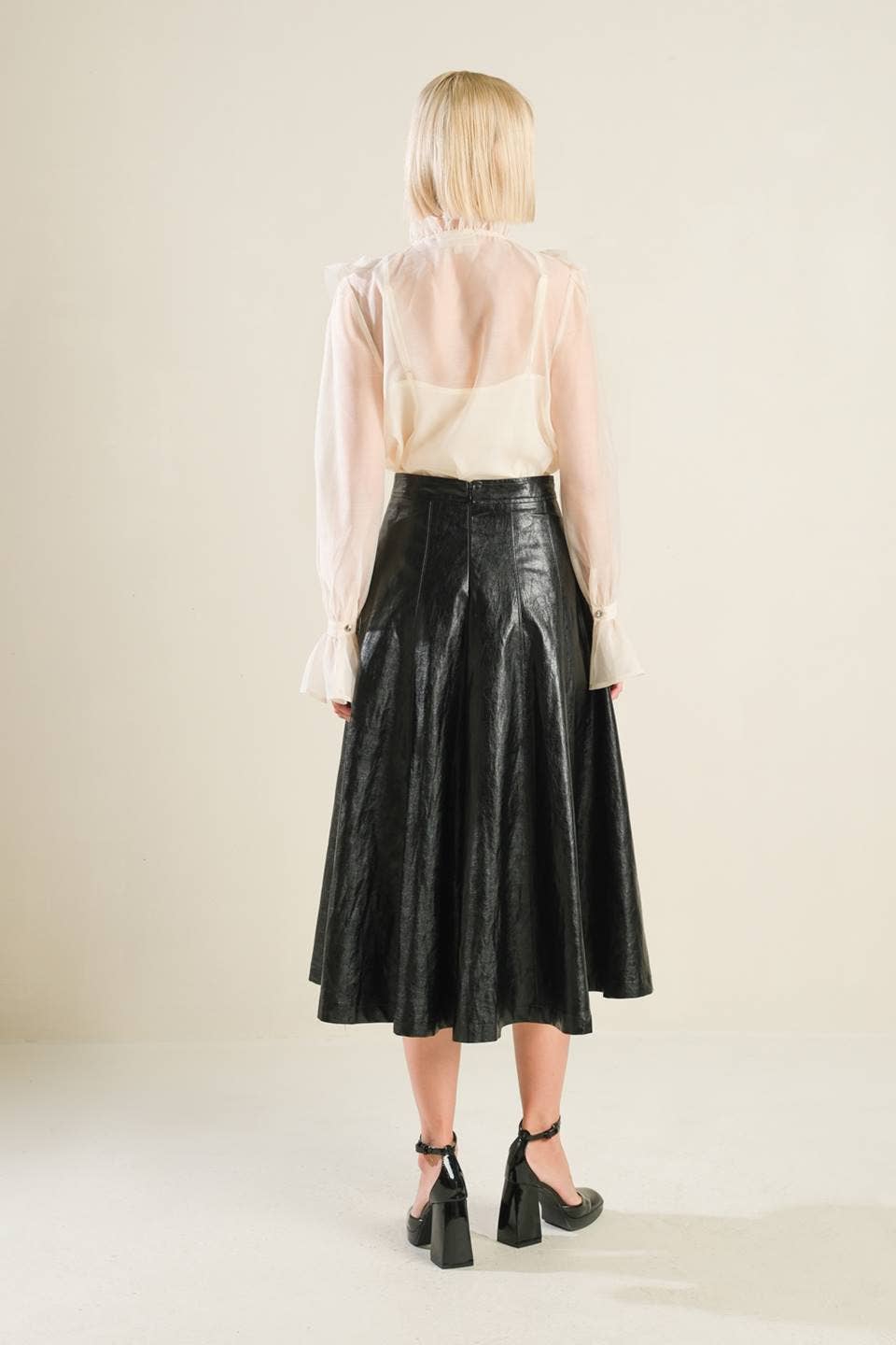 Faux leather full skirt - FK1112: Black