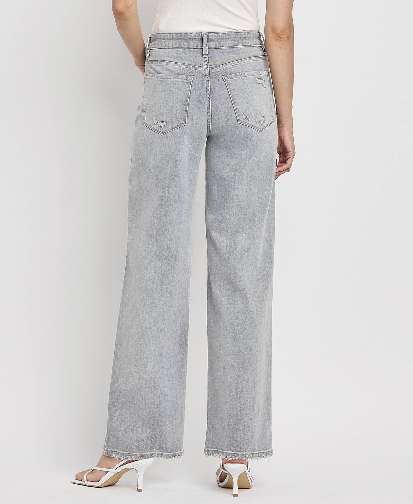 Flying Monkey High Rise Light Grey Wide Leg Jeans F5651