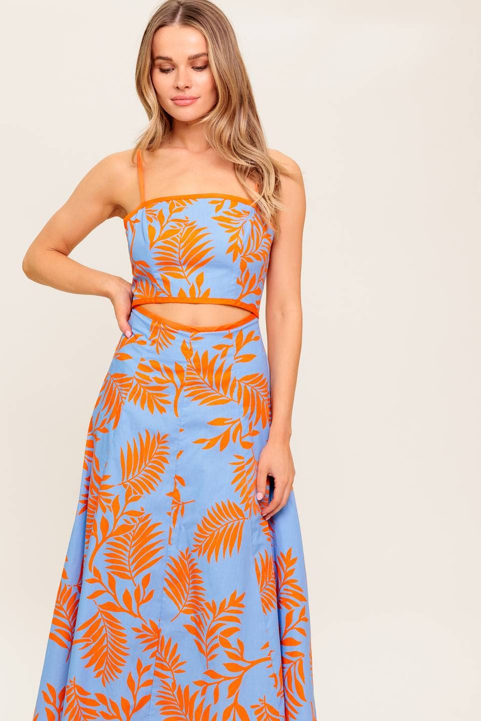 Island cut out midi dress - ID22446: BLUE ORANGE