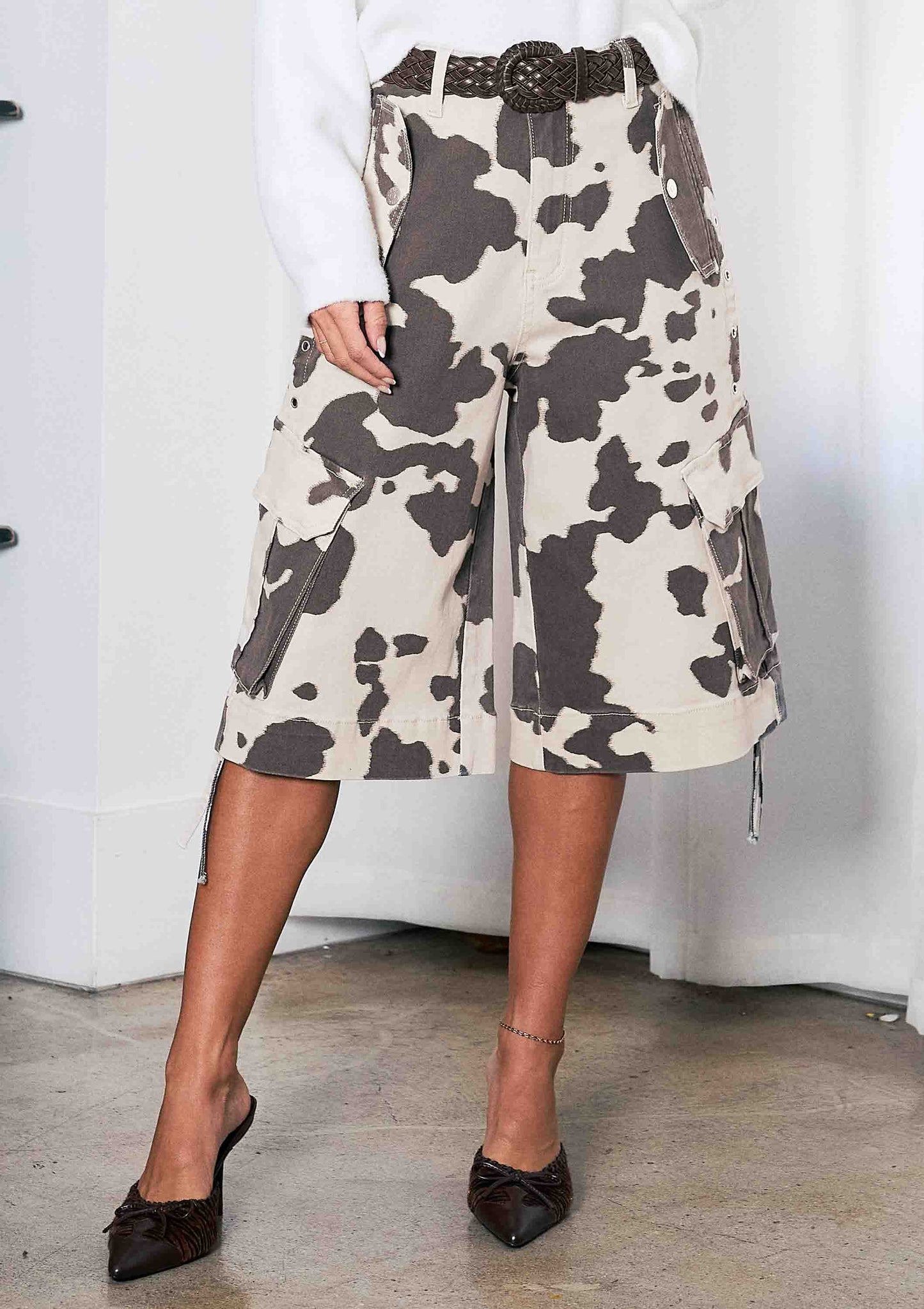 Printed Cargo Jorts: COW