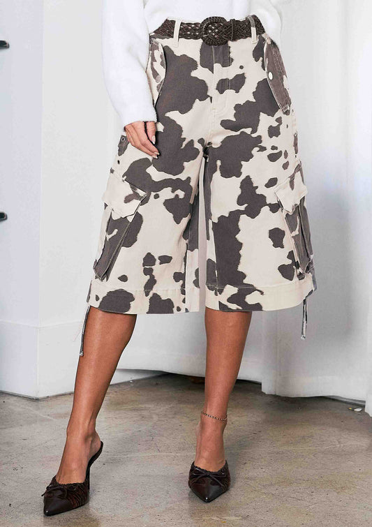 Printed Cargo Jorts: COW
