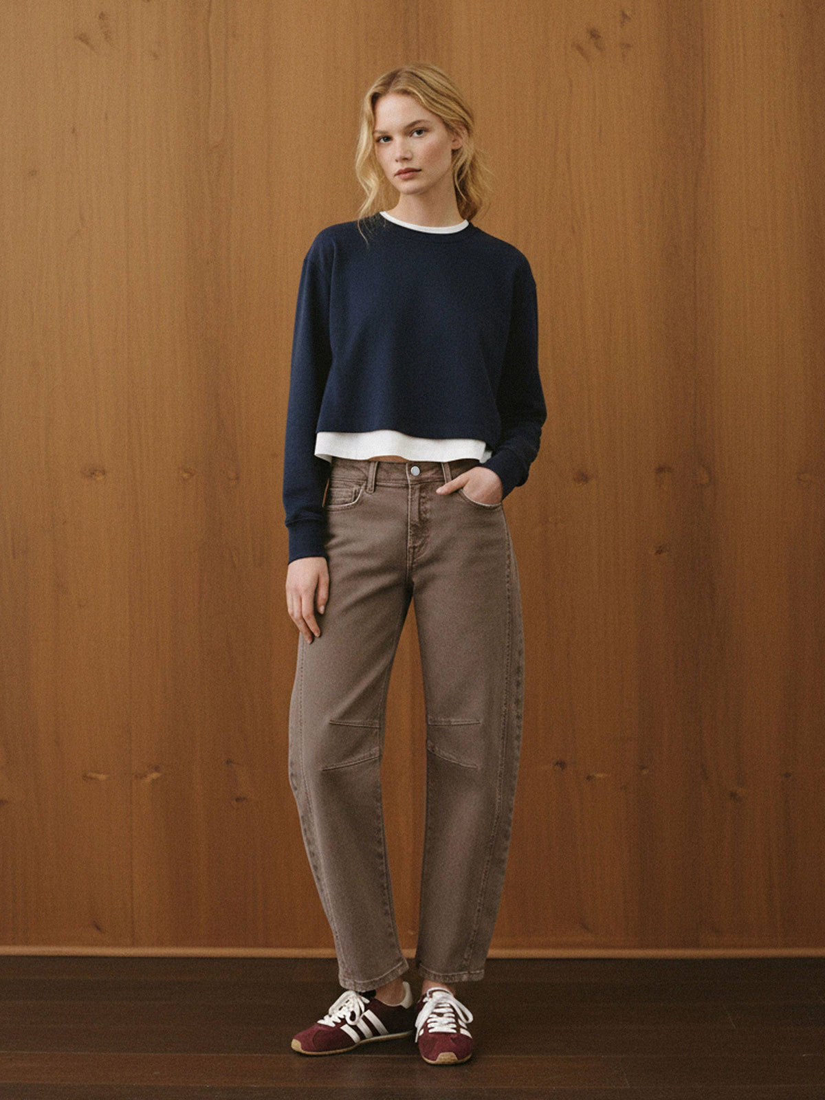 HIGH RISE CROP BARREL JEANS F6225STN: STONE