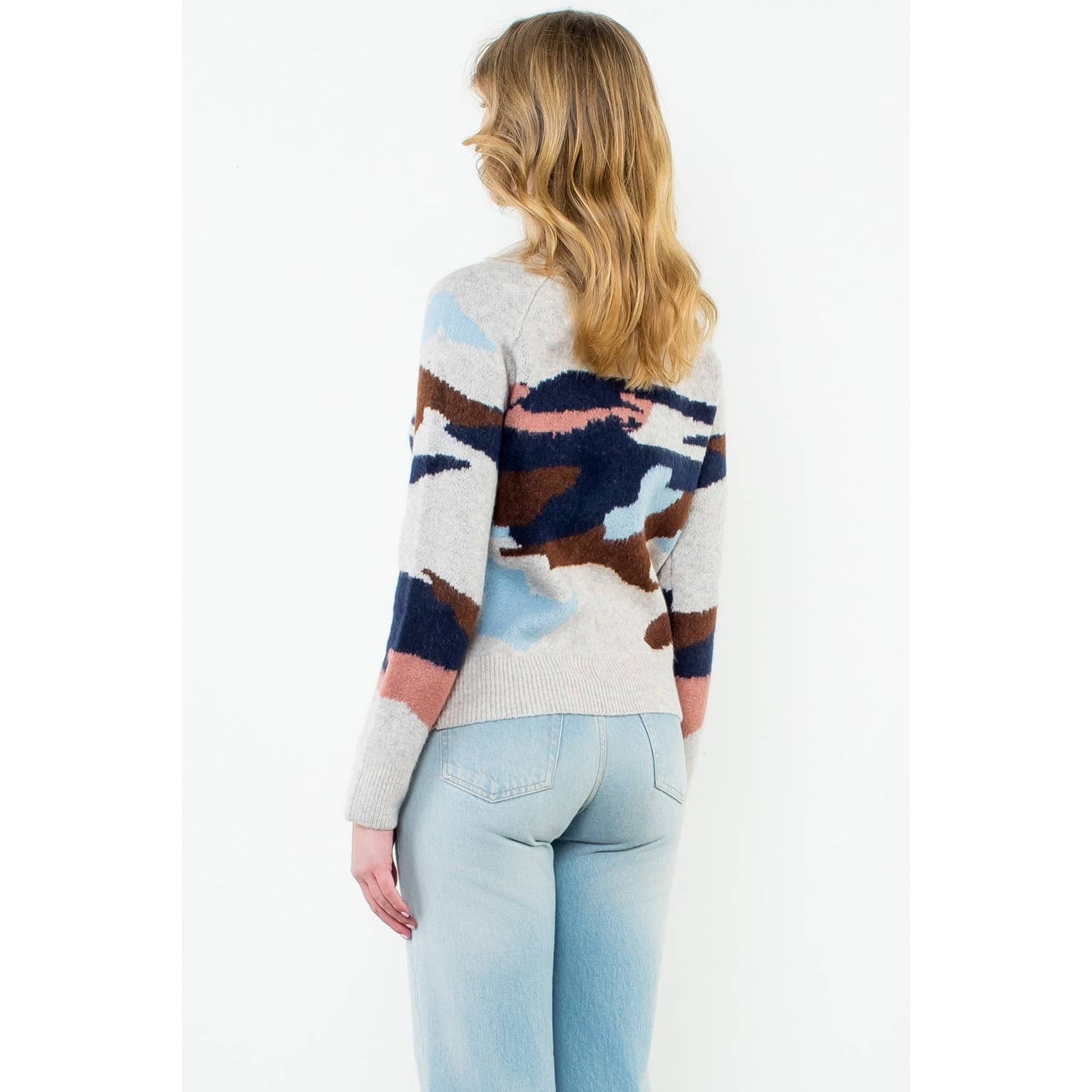 Camo Knit Crewneck: BEIGE