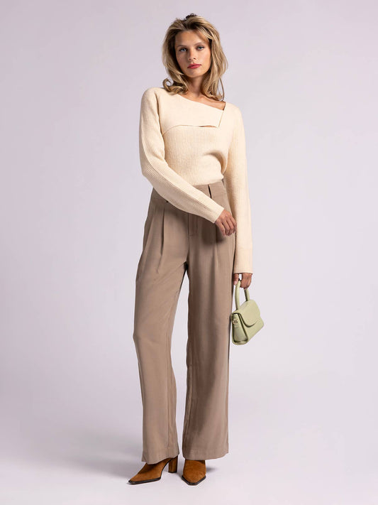 SLOAN TOP: Asymmetrical Sweater -  VAPOROUS GRAY