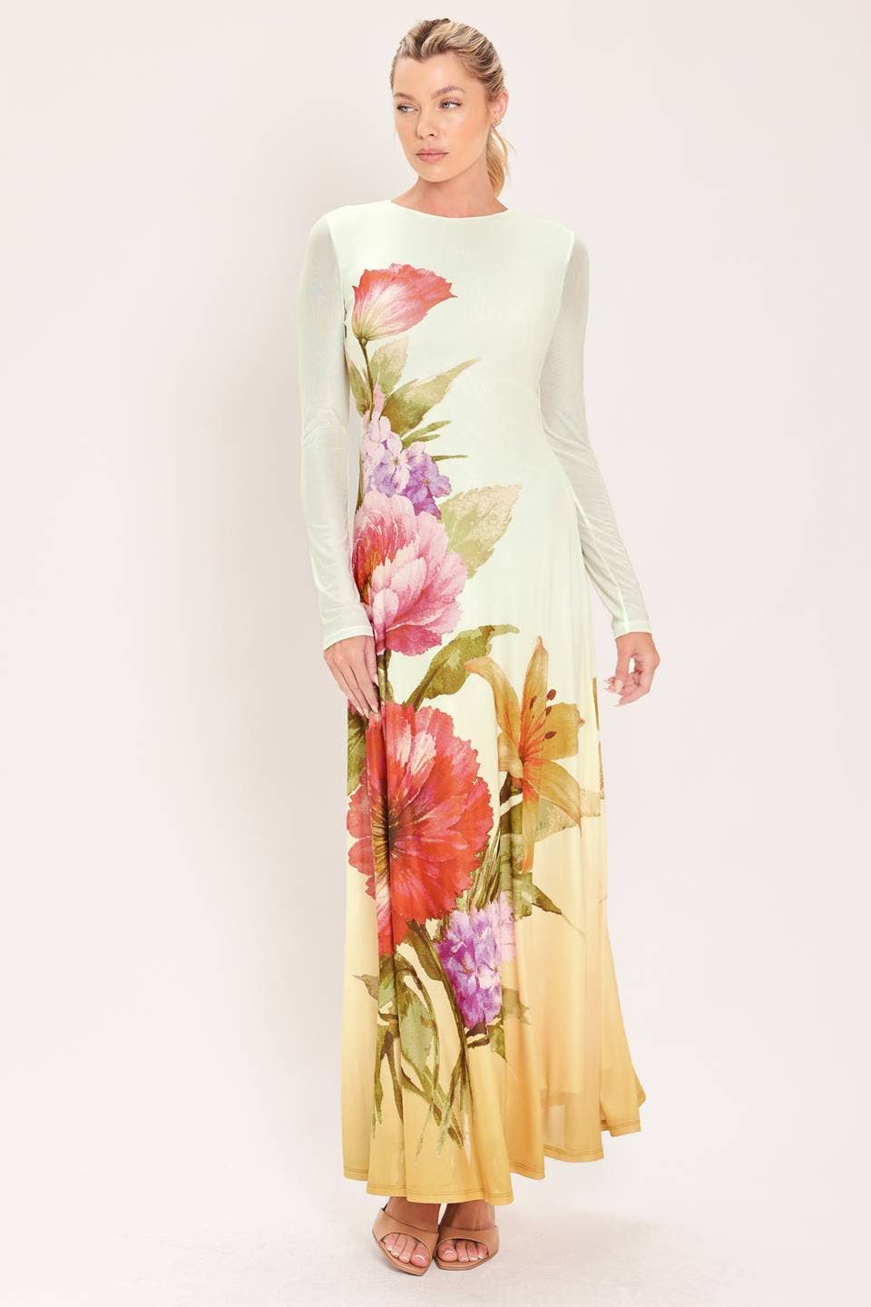 A printed power mesh maxi dress - ID24270: IVORY