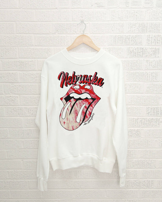 Rolling Stones Nebraska Tie Dye Lick White Sweatshirt