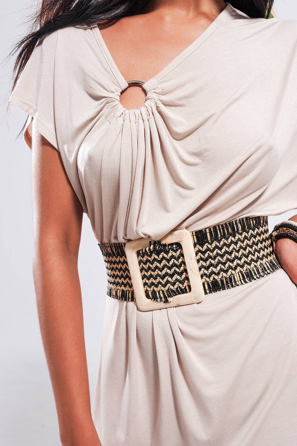 Ring midi dress in beige: Beige / One Size
