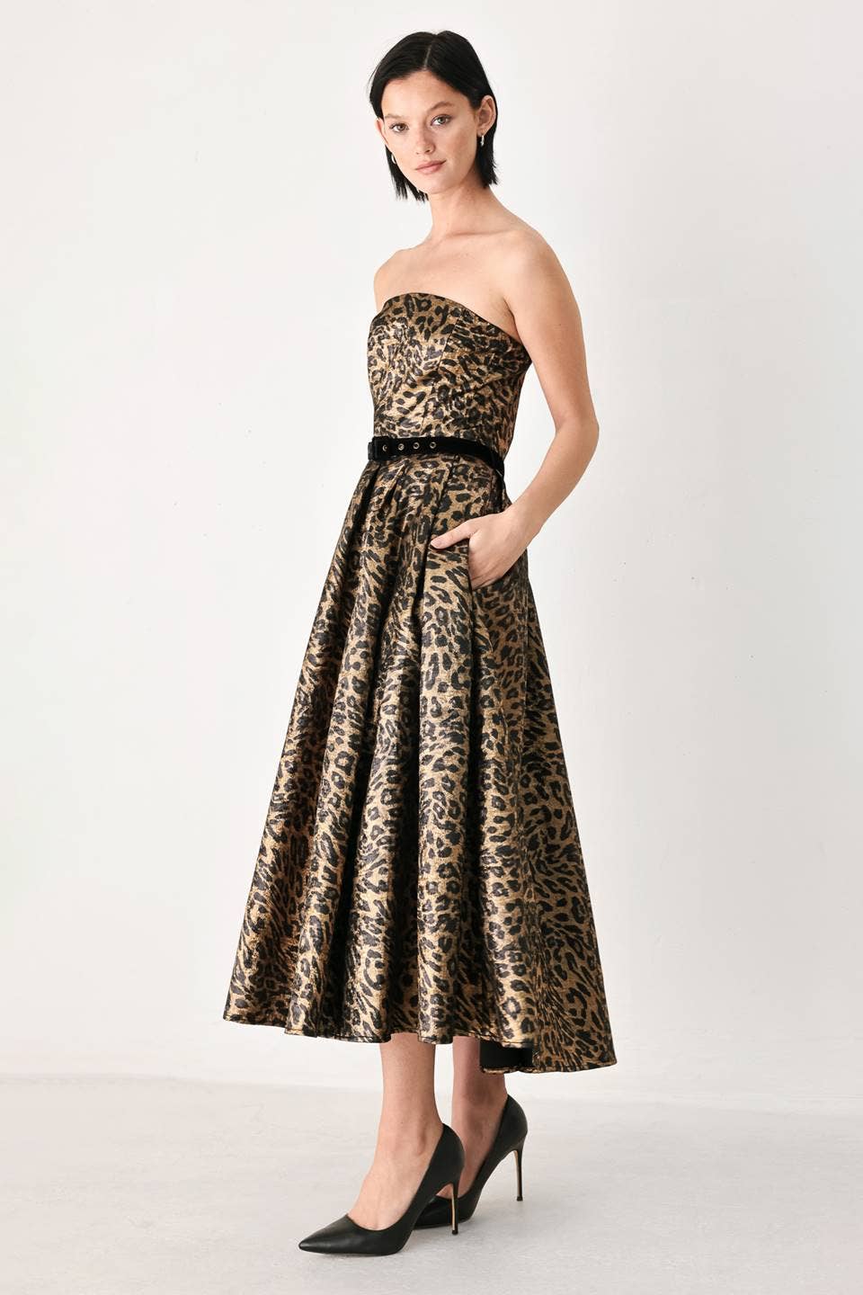 Leopard strapless midi dress - FD2382: GOLD/BLACK