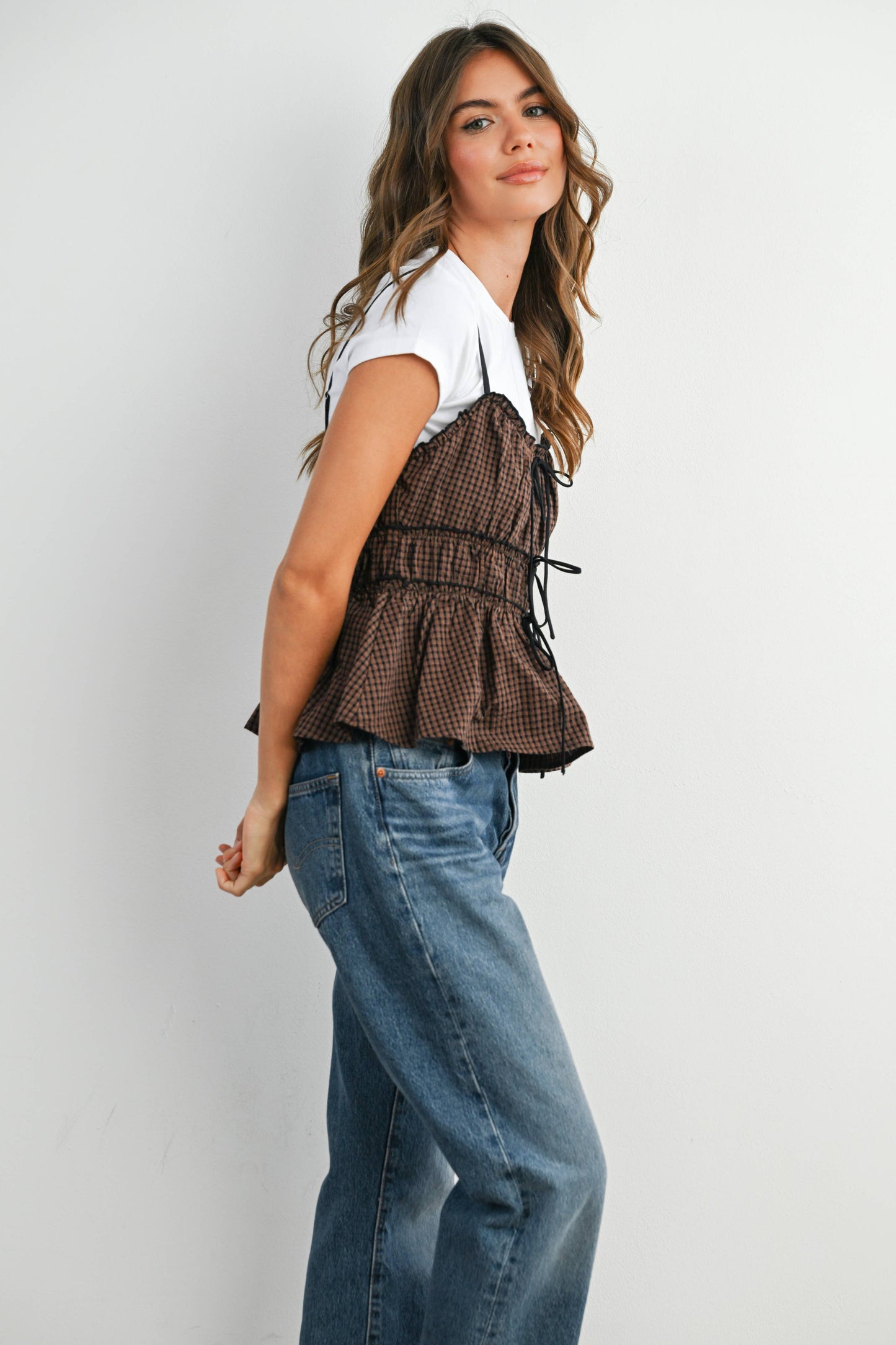 Tie-Front Cami Top - BMT7876: BROWN MULTI