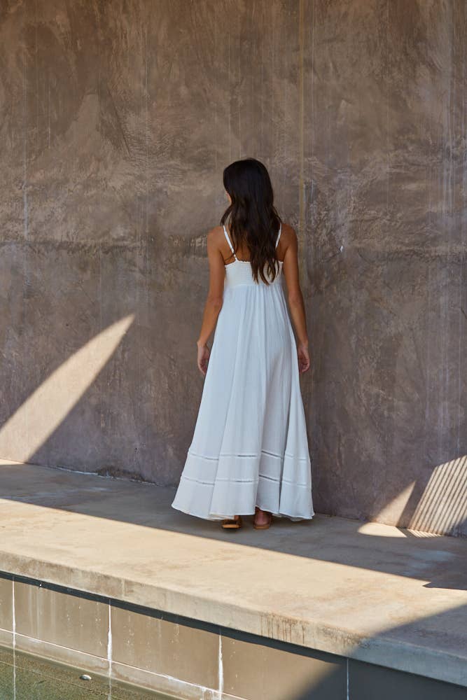 Cotton Tube Maxi Dress With Back Smocking: White