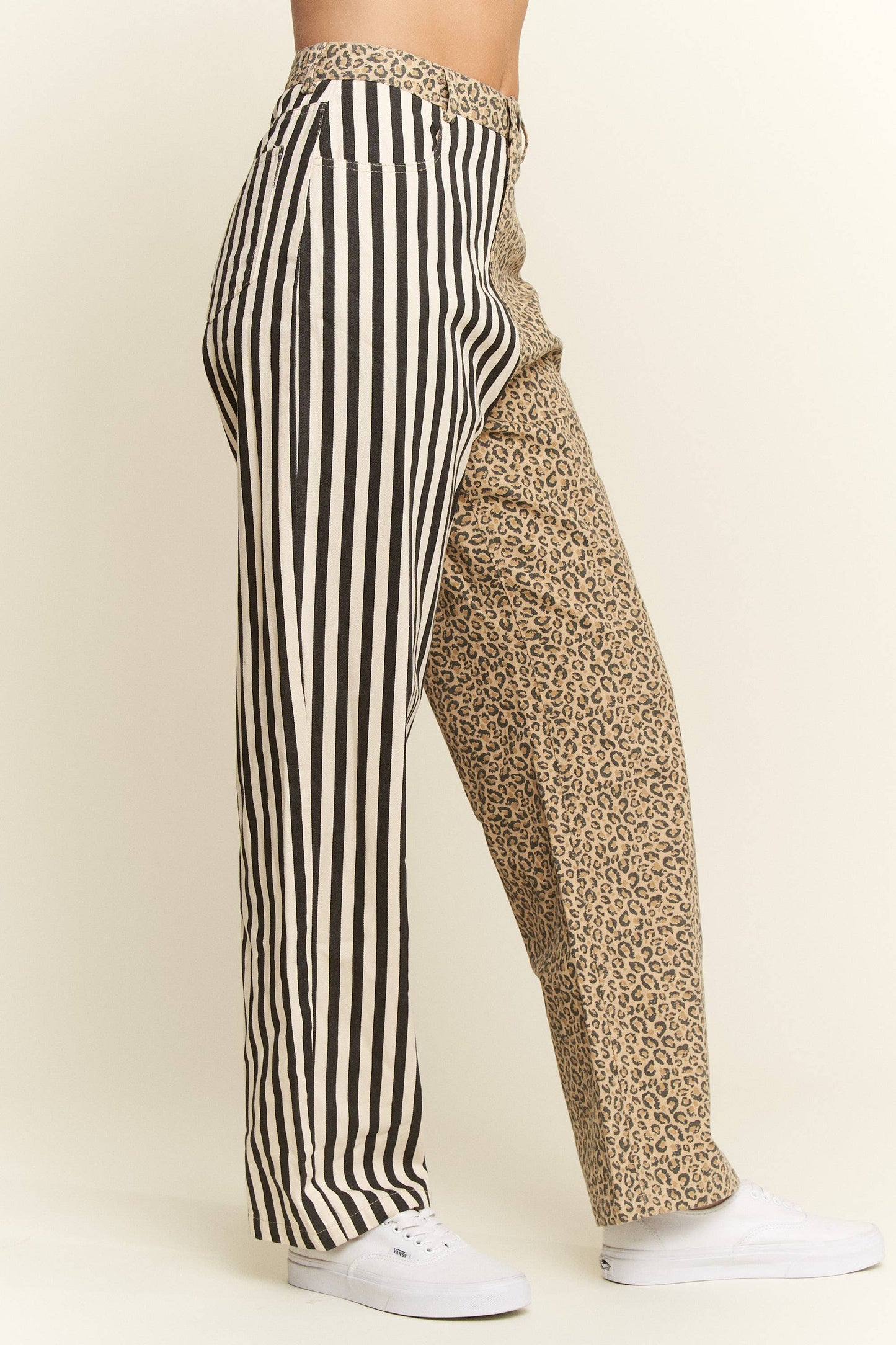 MIX & MATCH LEOPARD-STRIPE PANTS: Brown