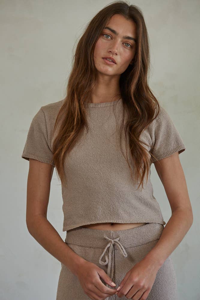 Mocha Short Sleeve Crop Top: Mocha