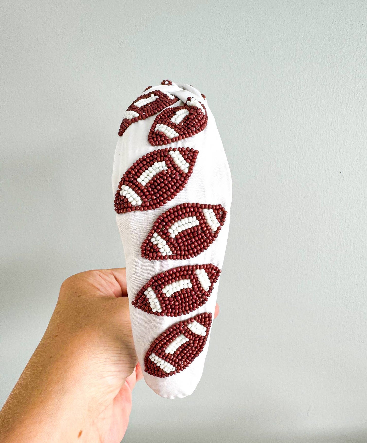 Football Headband, Game Day Headband, College Accessories: White w/Footballs