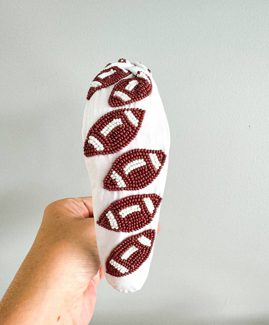 Football Headband, Game Day Headband, College Accessories: White w/Footballs