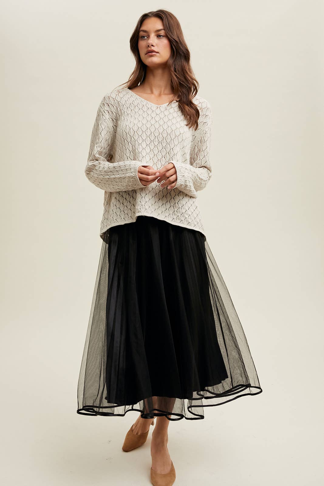 TULLE MIDI SKIRT / WL24-9568: Black