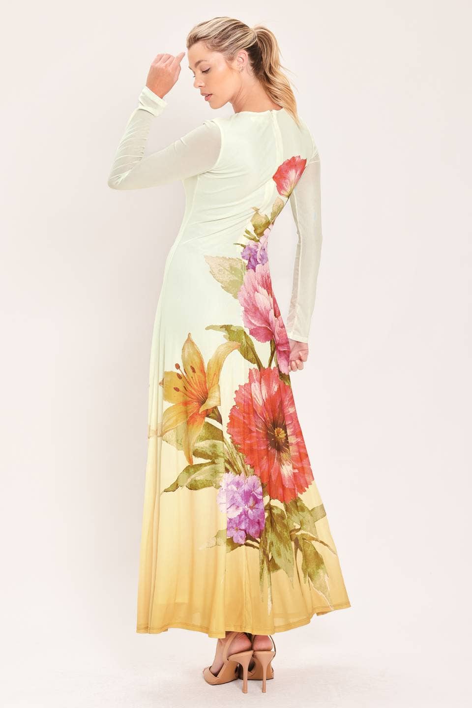 A printed power mesh maxi dress - ID24270: IVORY