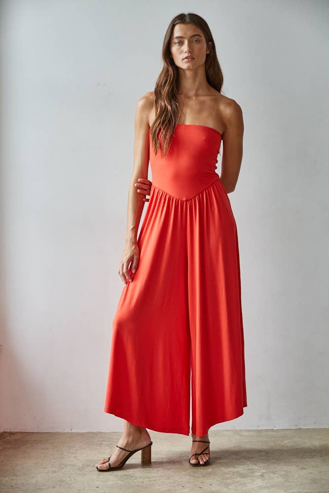Tube Strapless Flare Jumpsuit: Cherry Tomato
