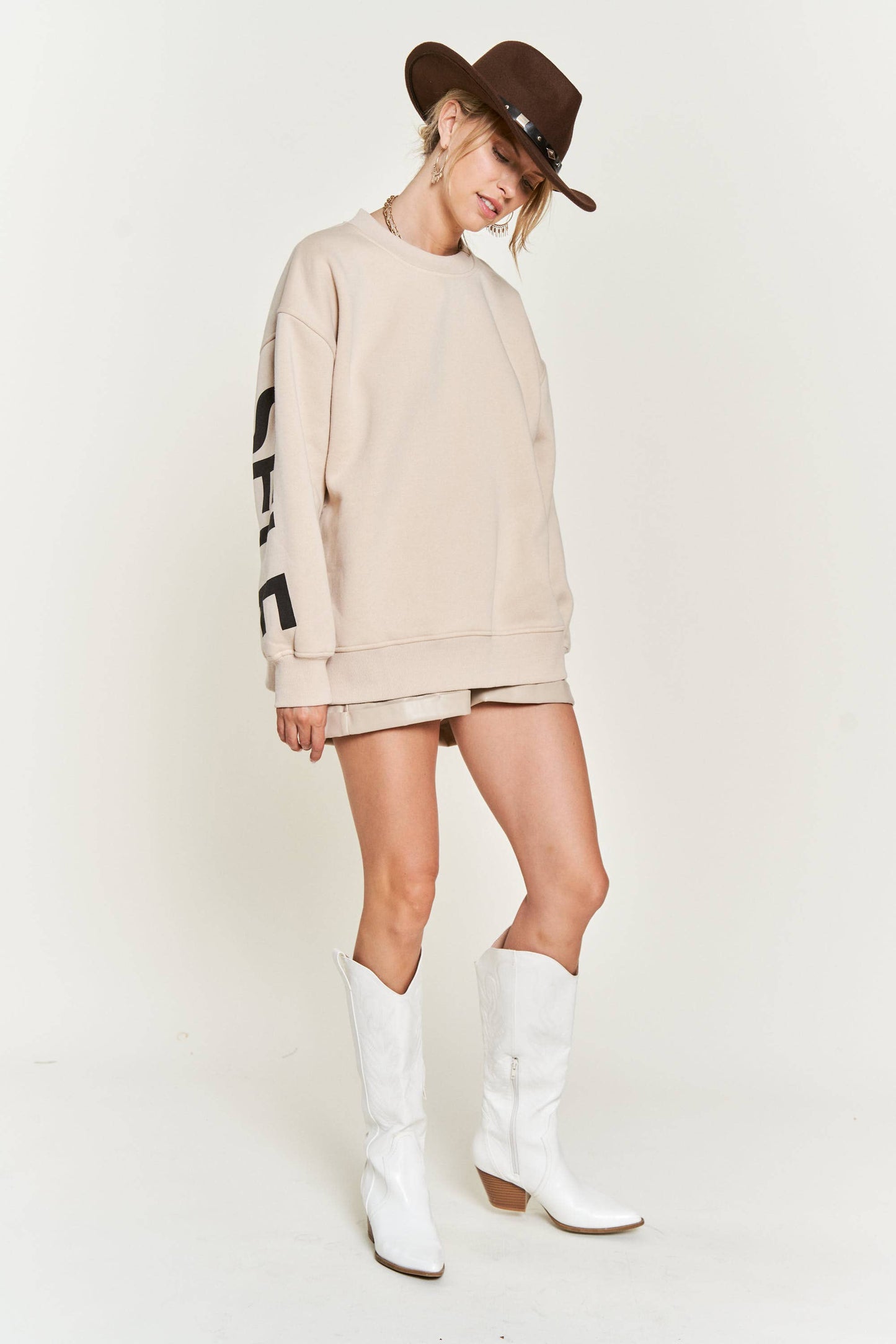 Printed Oversized Sweatshirt: Pink