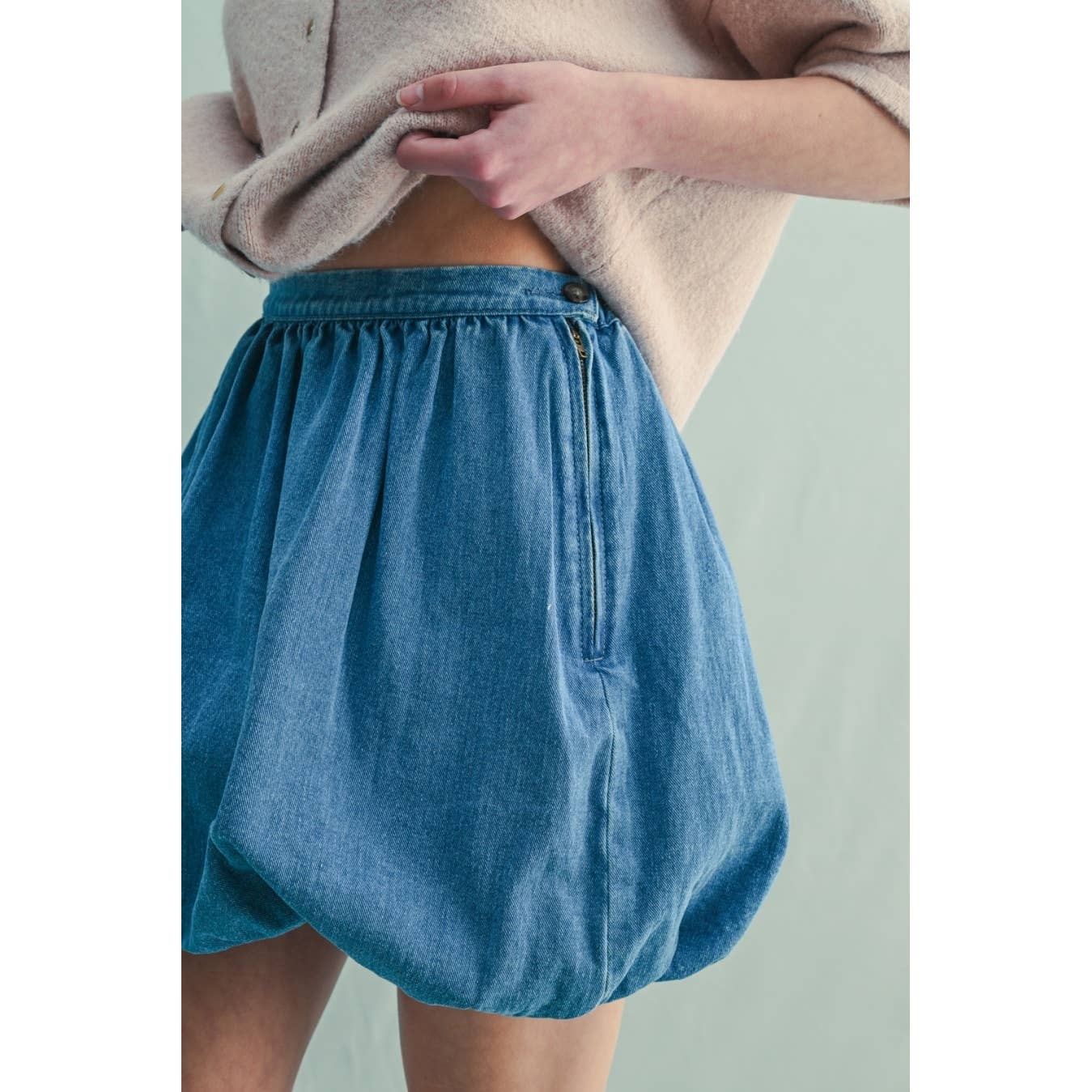 DENIM BUBBLE MINI SKIRT / WL25-11253: