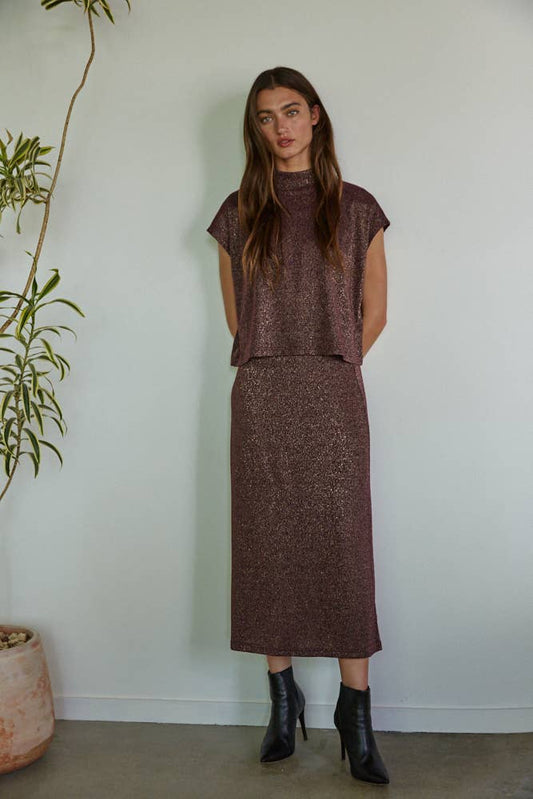 Lurex Mock Neck Sleeveless Top: Plum