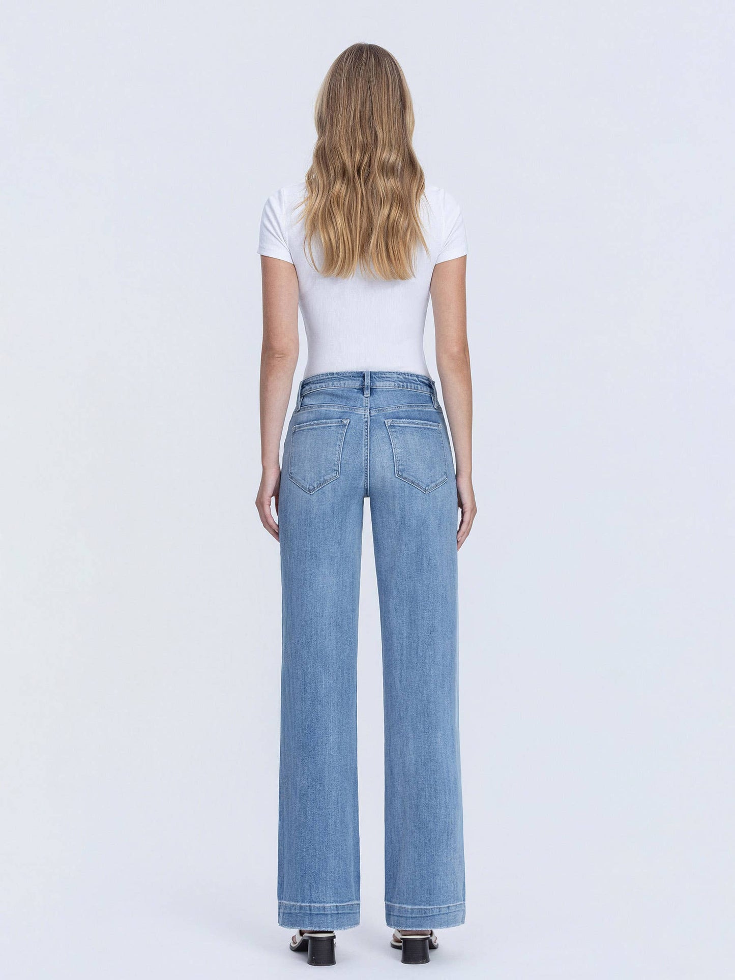 HIGH RISE MEDIUM WASH TROUSER HEM WIDE LEG JEANS F5391: PERMISSIBLE