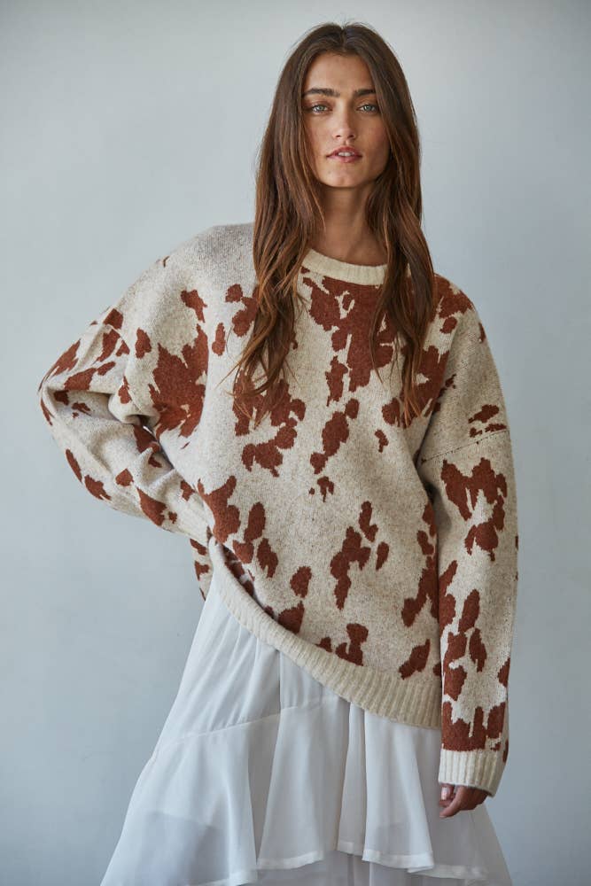 Animal Pattern Detail Sweater: Natural Camel