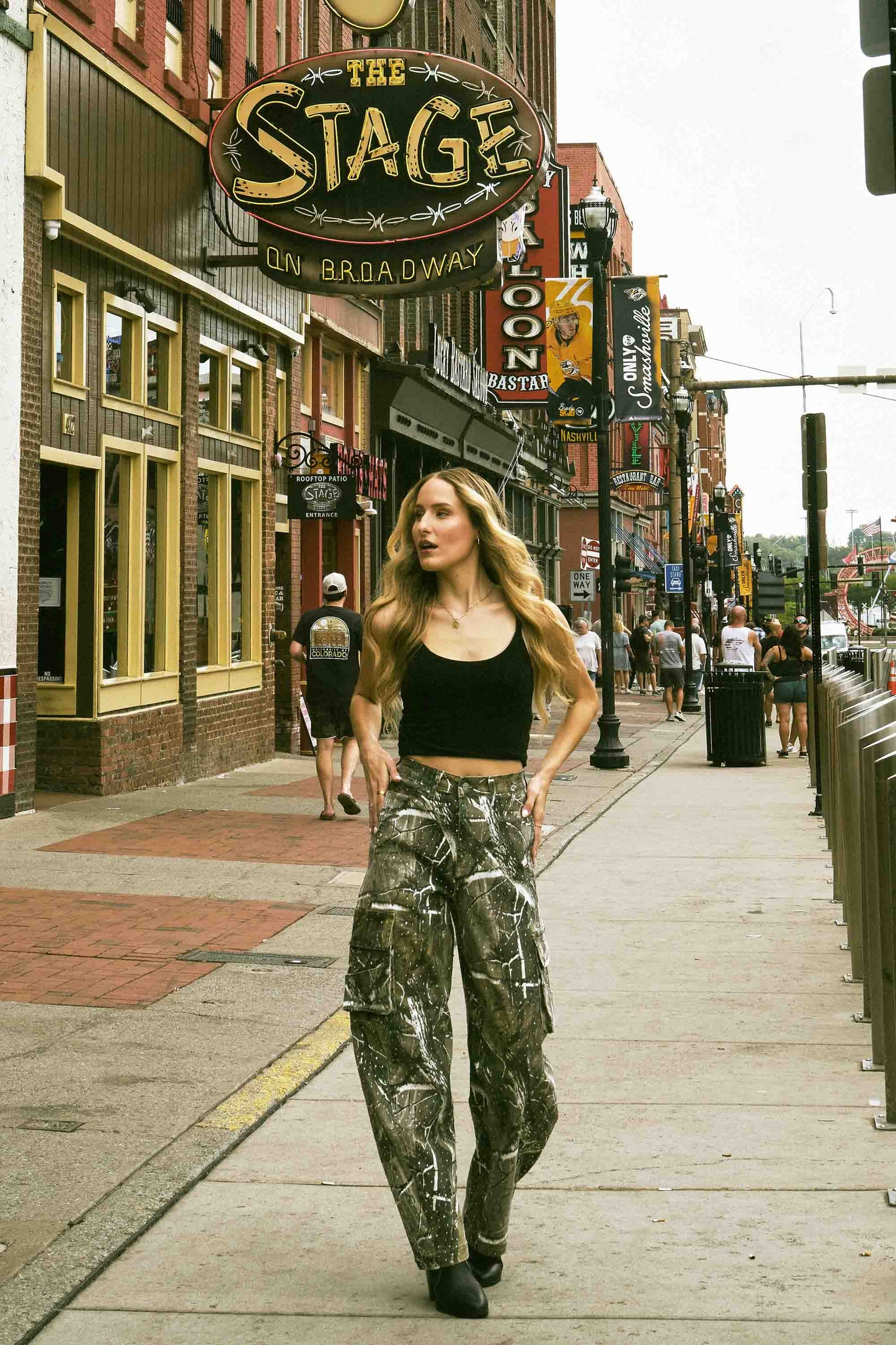 Rhinestone Camo Print Baggy Barrel Jeans: Camo