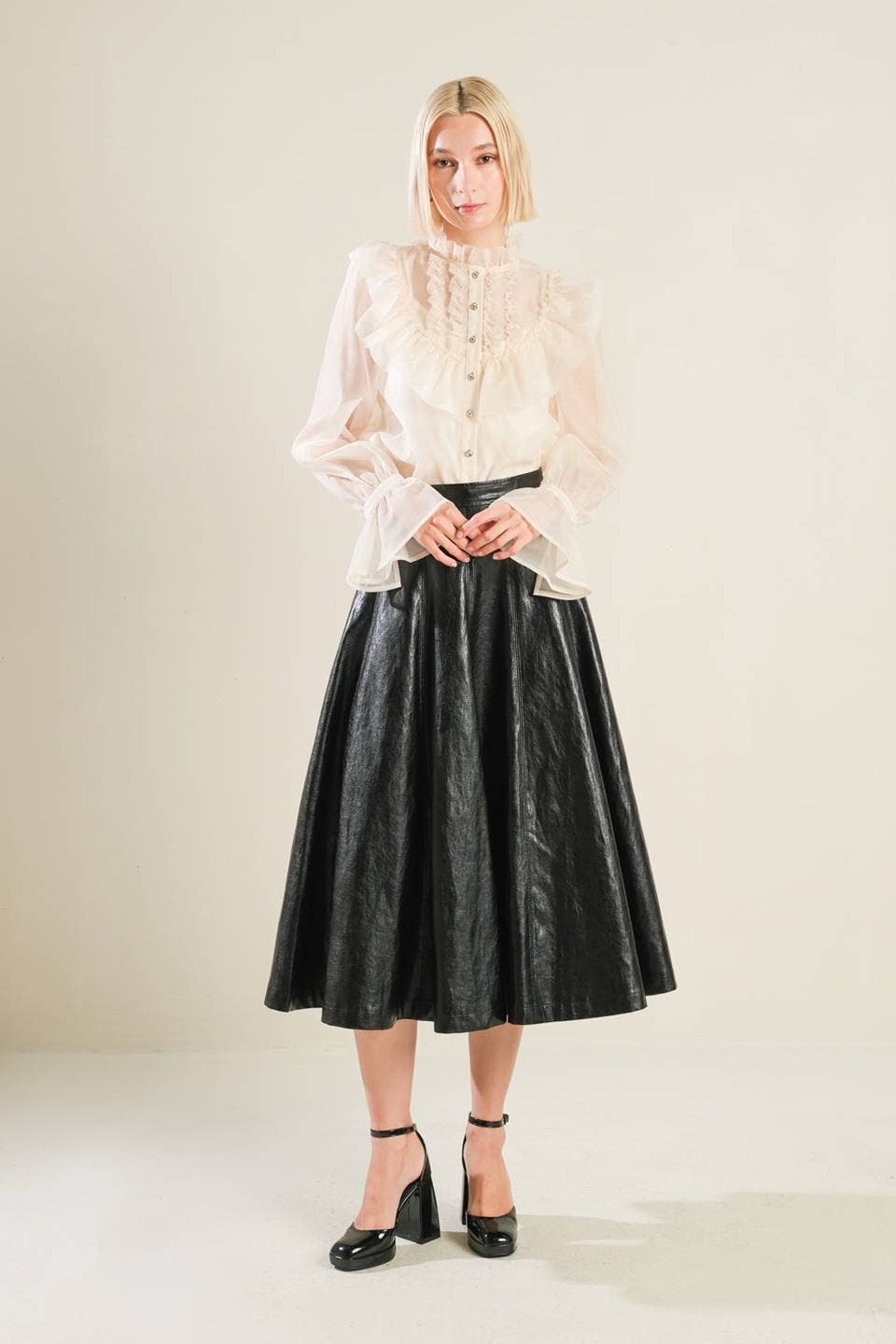 Faux leather full skirt - FK1112: Black