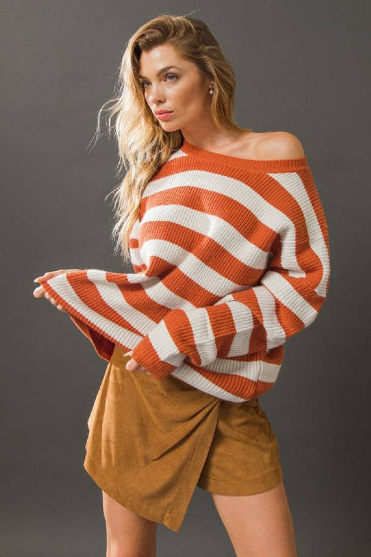 Rust/Cream striped sweater - ISW4957