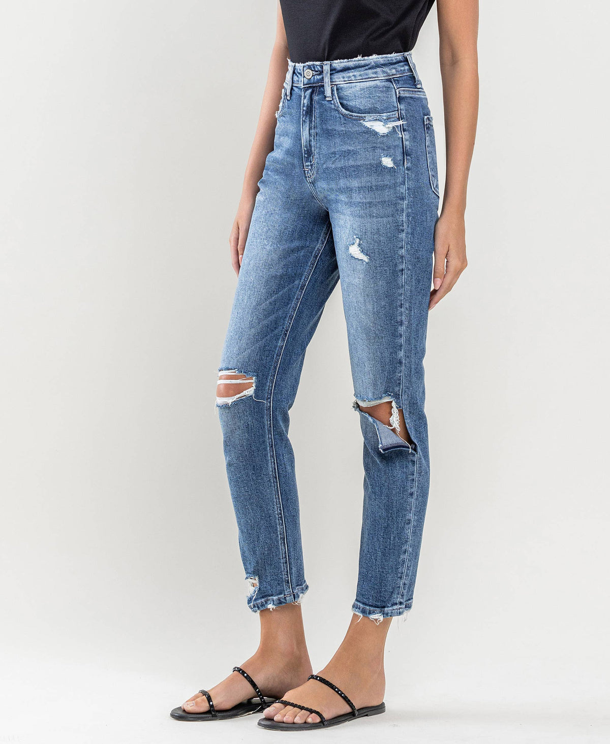SUPER HIGH RISE DISTRESSED MOM JEANS: LAST NIGHT