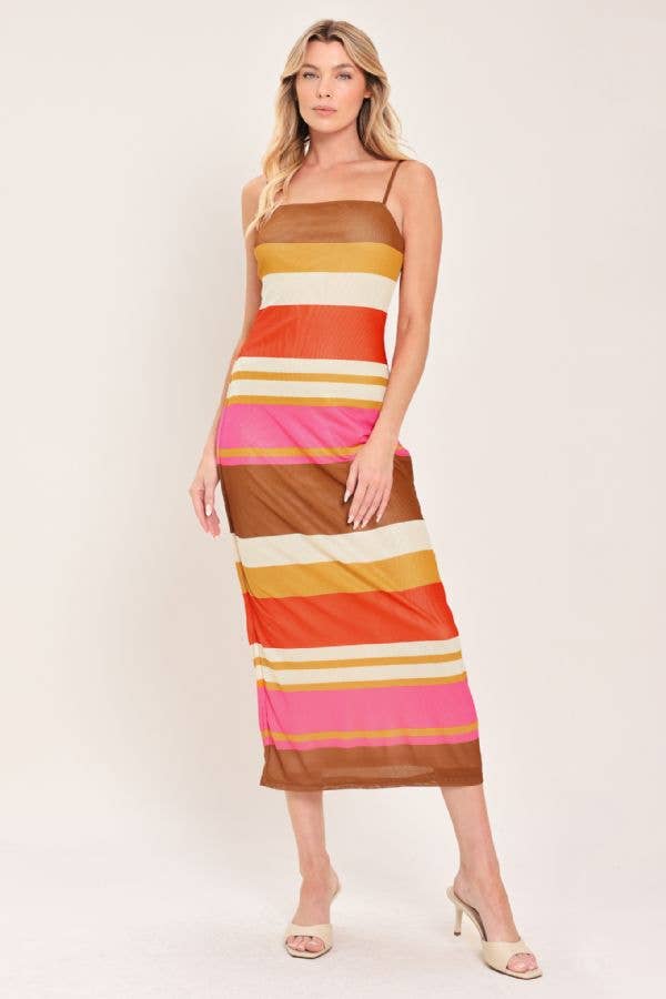 Power mesh midi dress - ID23683: BROWN/PINK