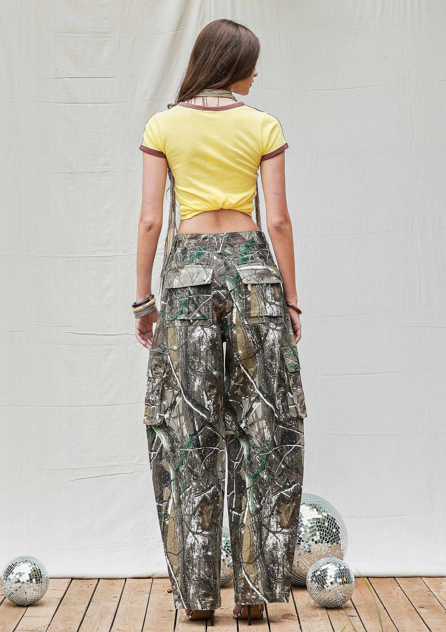 Rhinestone Camo Print Baggy Barrel Jeans: Camo
