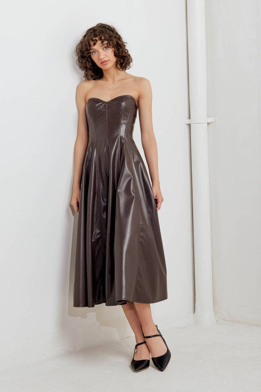 Chocolate faux leather midi dress - FD1666: