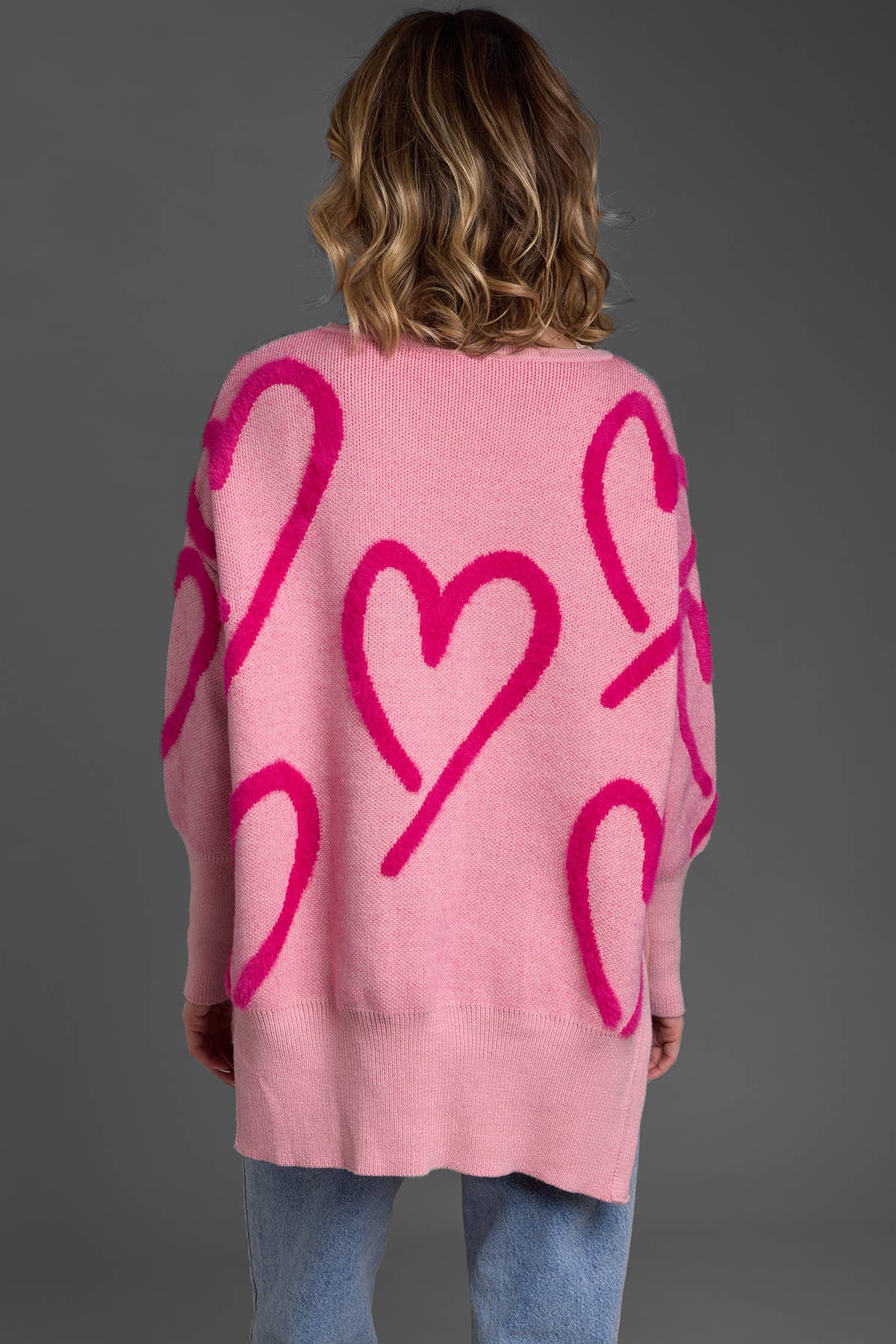 Whimsical Heart Pullover Sweater: Pink