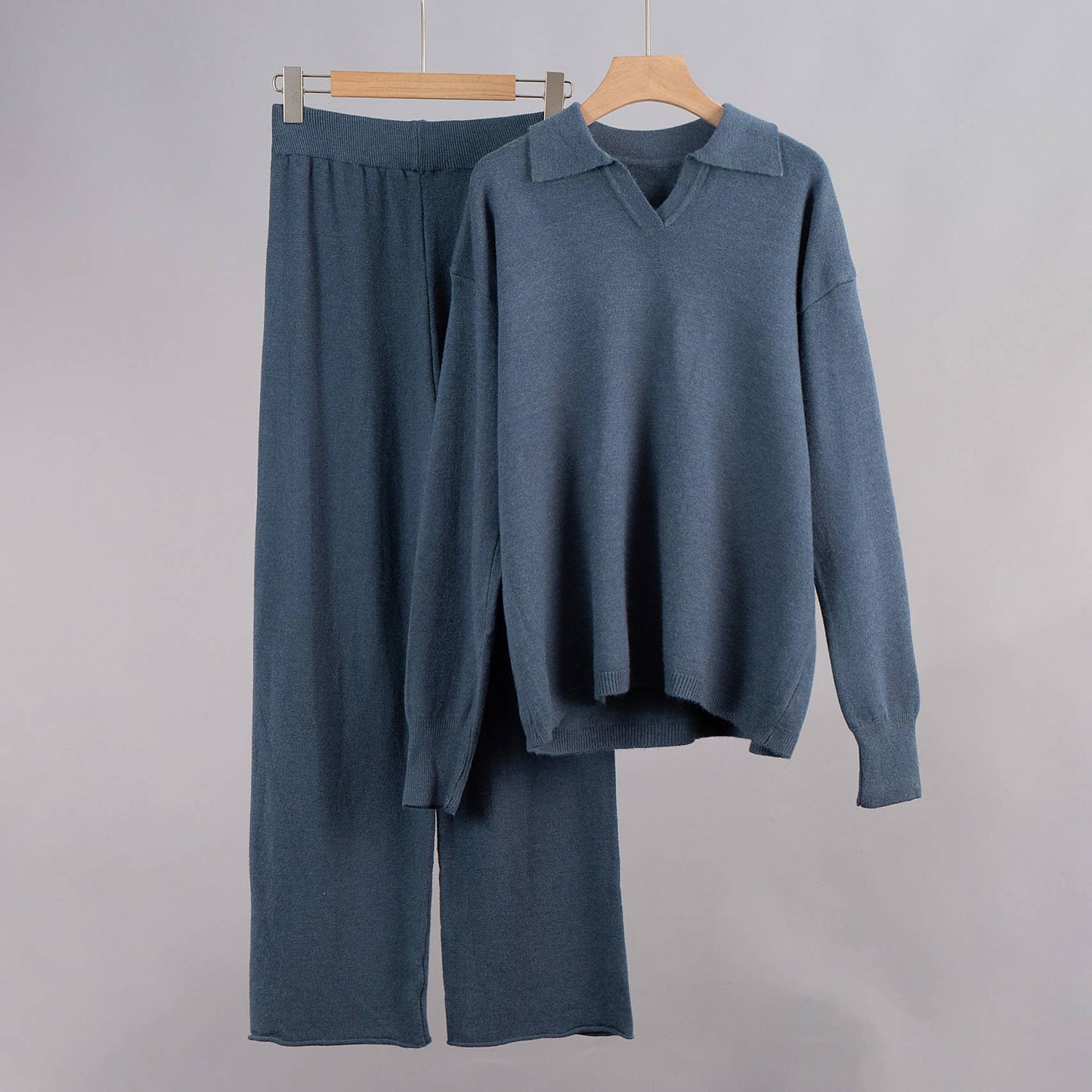 Long sleeve top and long pants sweater set: DENIM