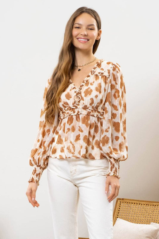 TEXTURED EMPIRE WAIST WOVEN TOP: IVORY MULTI