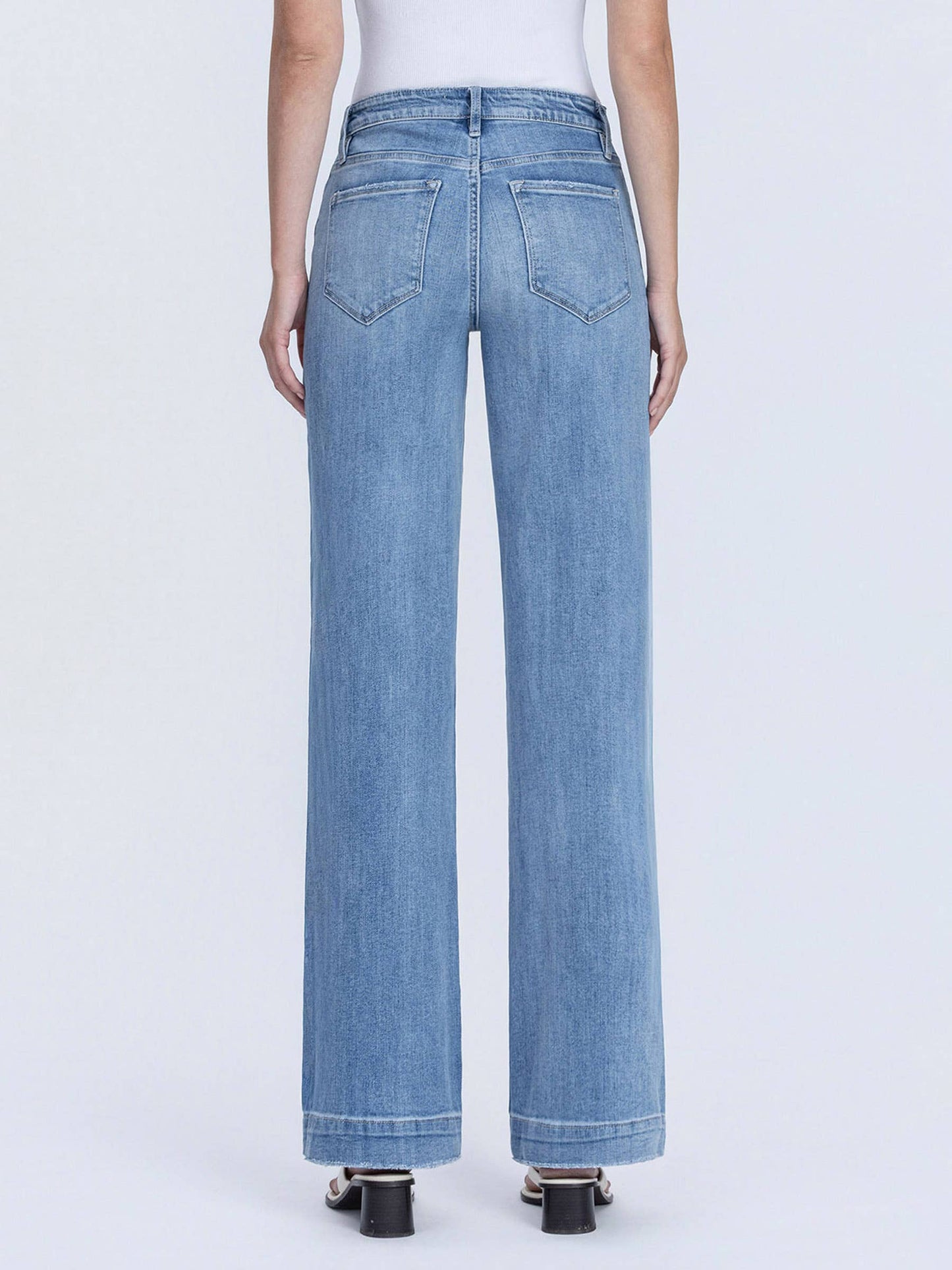 HIGH RISE MEDIUM WASH TROUSER HEM WIDE LEG JEANS F5391: PERMISSIBLE