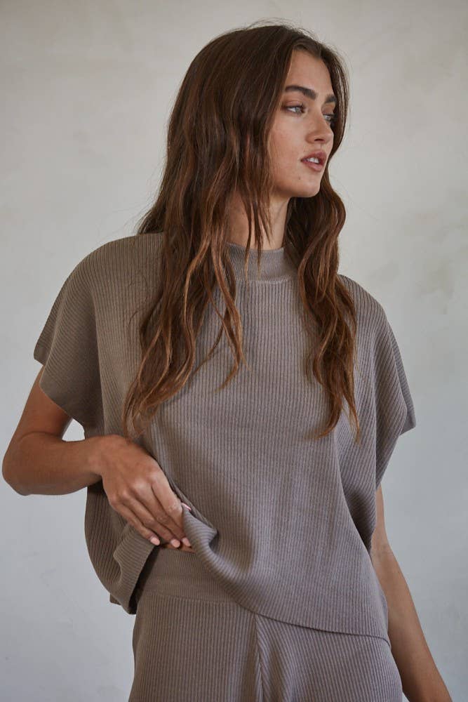 Knit Sweater Sleeveless Top: Mocha