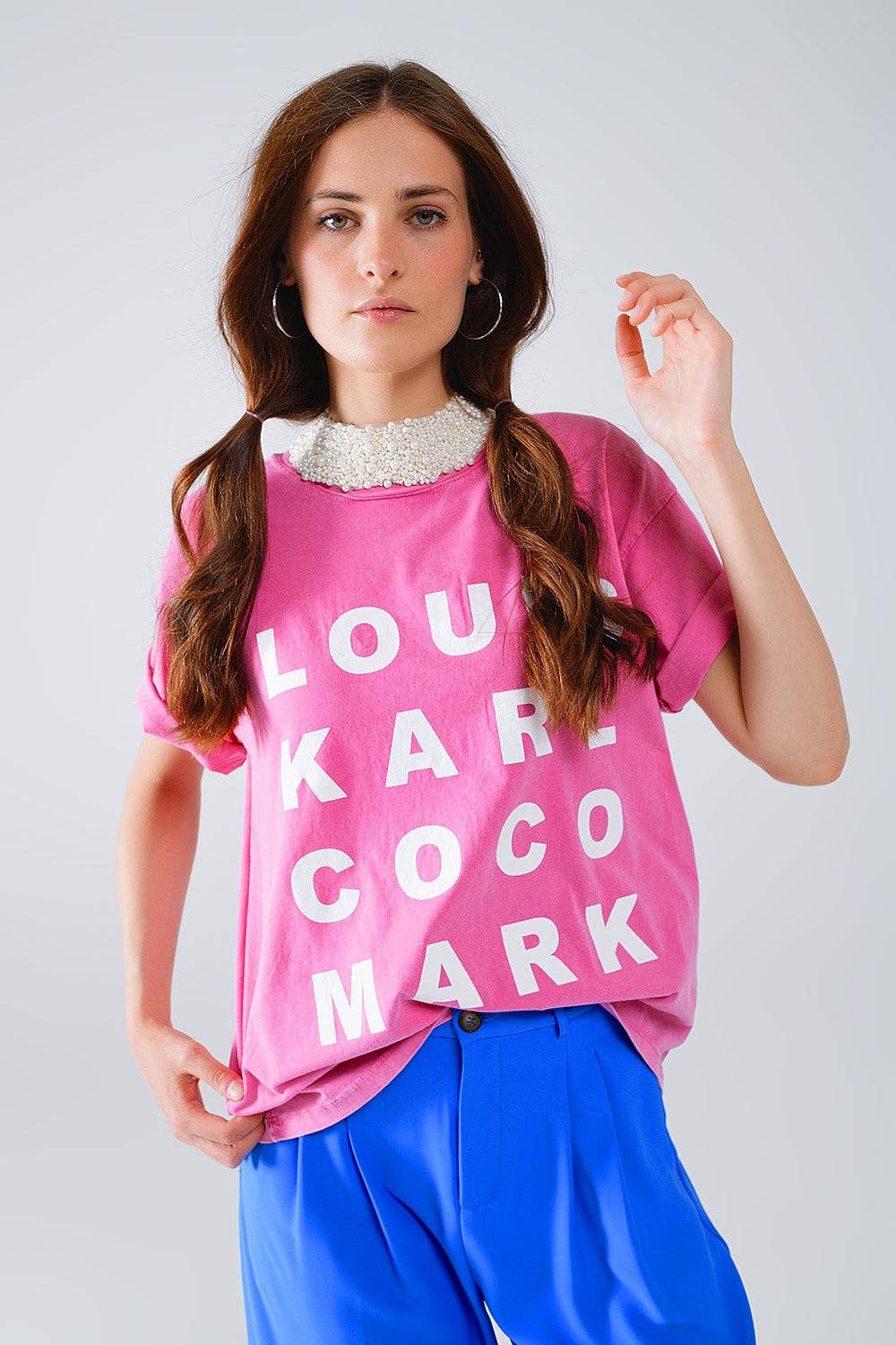Fuchsia T-shirt With famous Names Logos At The Front: Fuchsia / One Size